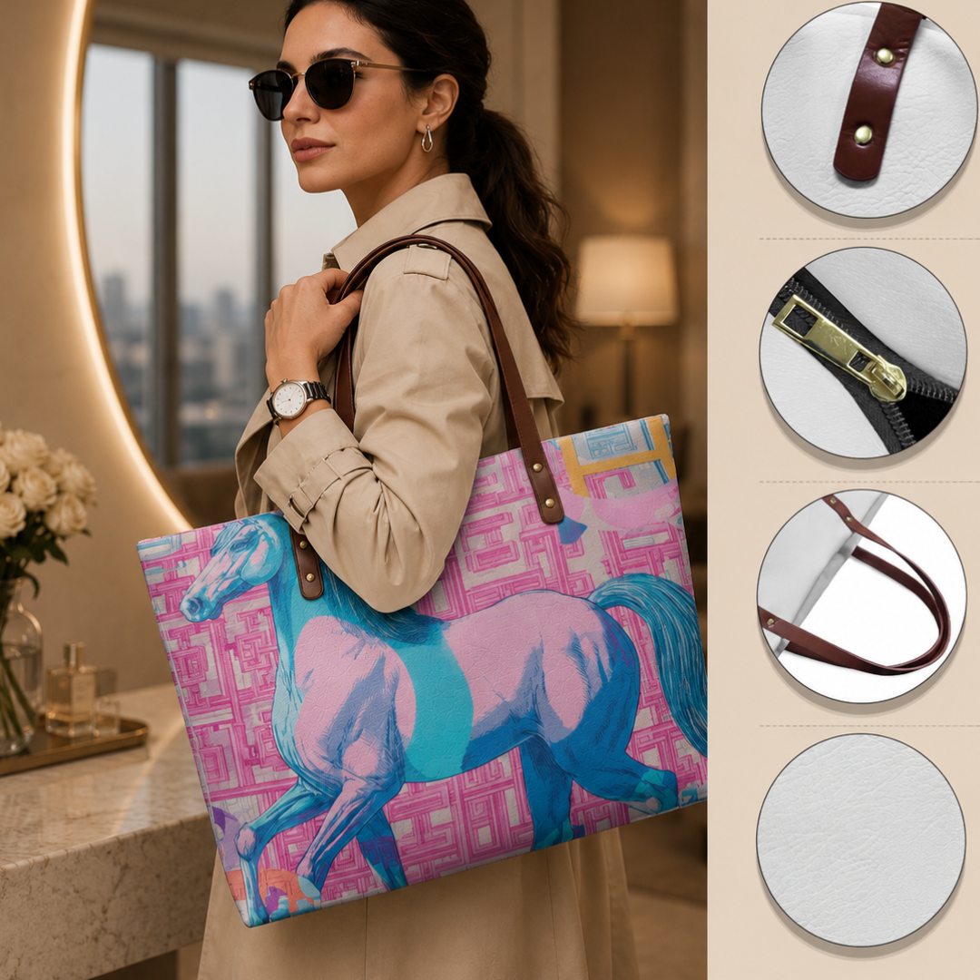 Pink & Blue Horse Print Tote Bag