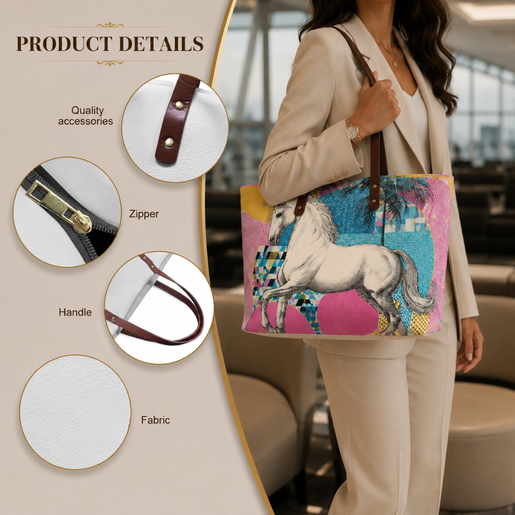 Oversized Horse Print PU Women's Weekender Travel Shopper Tote Bag