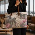 Vintage Wild White & Grey Horse Floral Tote Bag