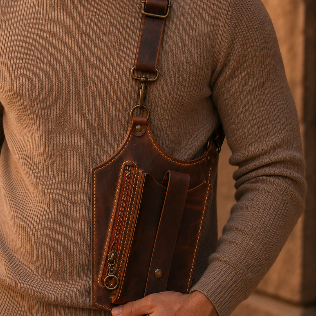 Two-Compartment Crossbody Wearable Leather Holster Bag