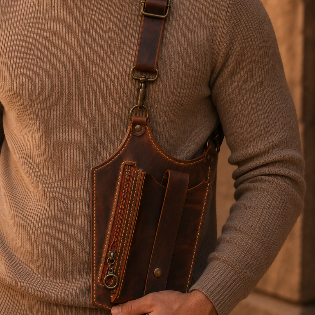 Two-Compartment Crossbody Wearable Leather Holster Bag
