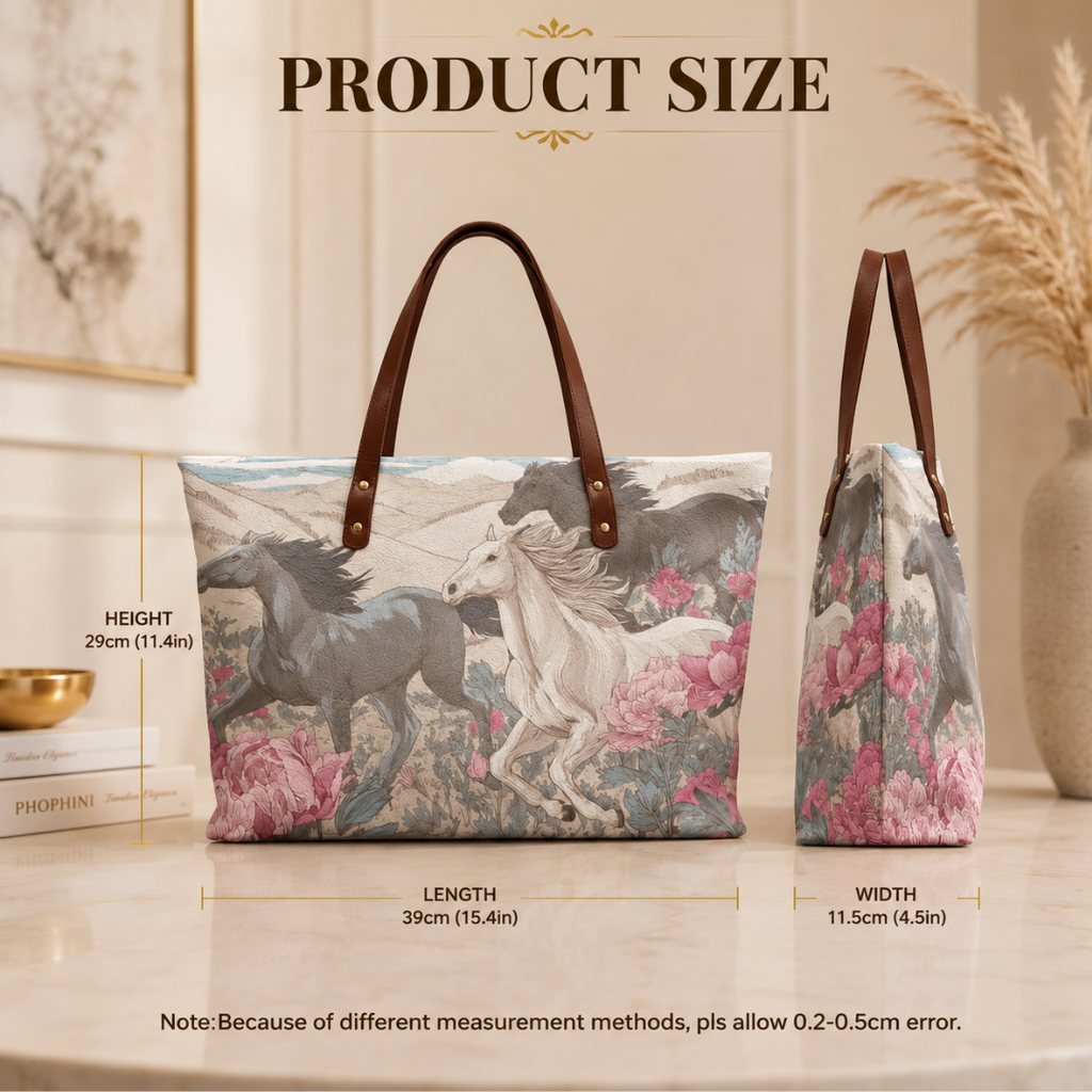 Vintage Wild White & Grey Horse Floral Tote Bag