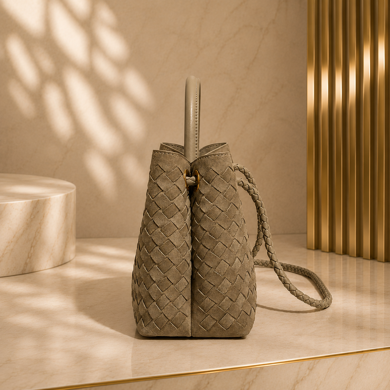 Woven PU Leather Top Handle Shoulder Bag