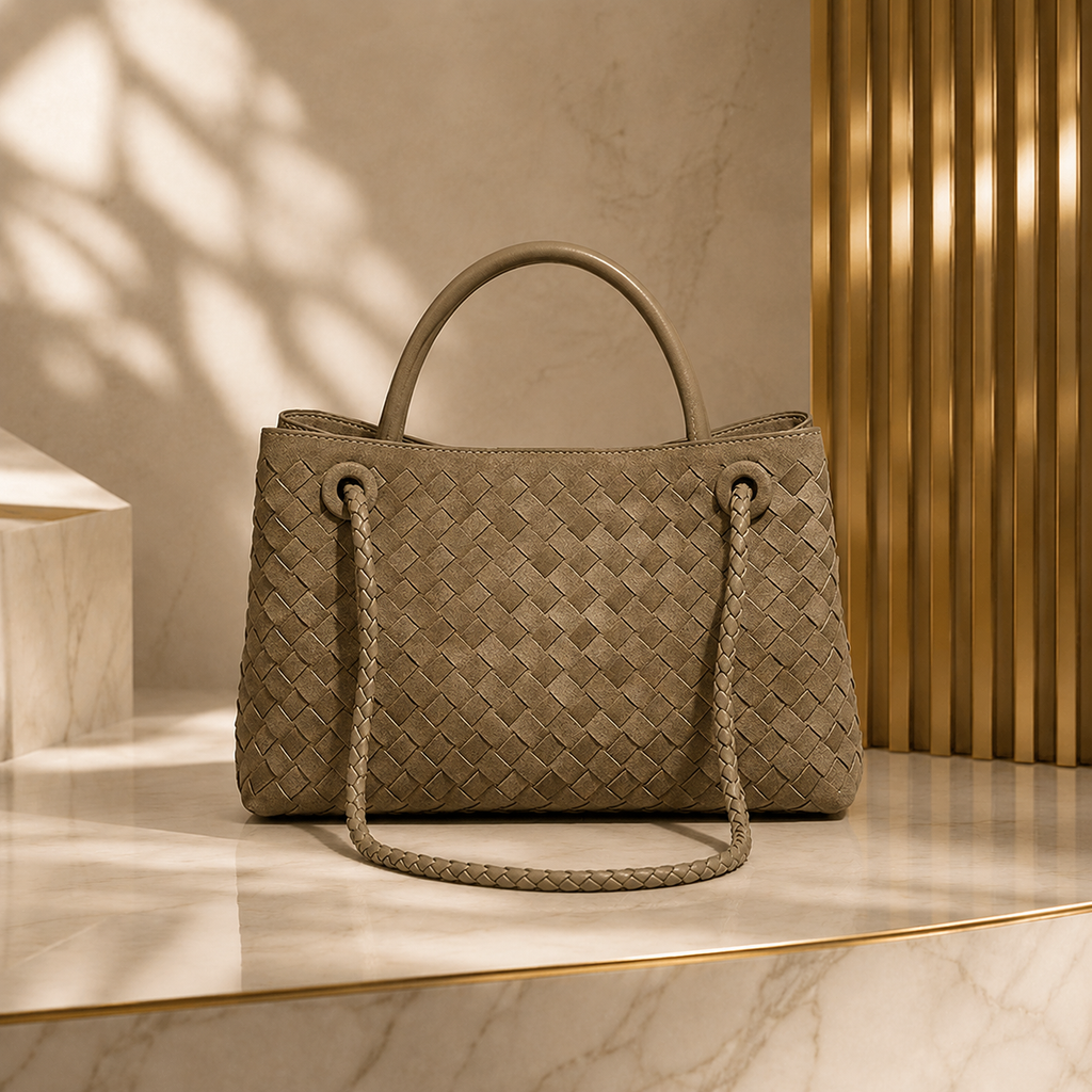 Woven PU Leather Top Handle Shoulder Bag