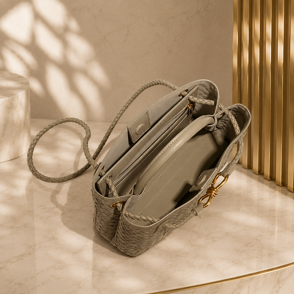 Woven PU Leather Top Handle Shoulder Bag