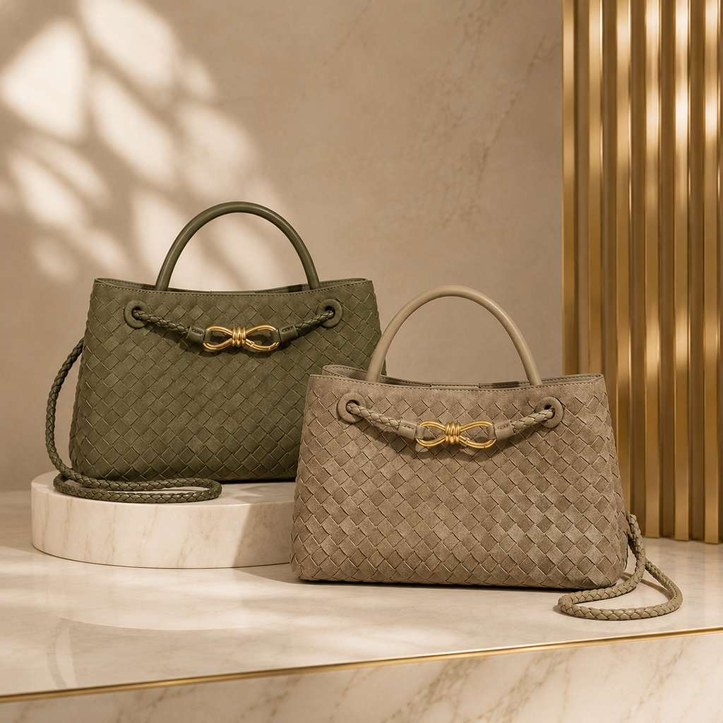 Woven PU Leather Top Handle Shoulder Bag