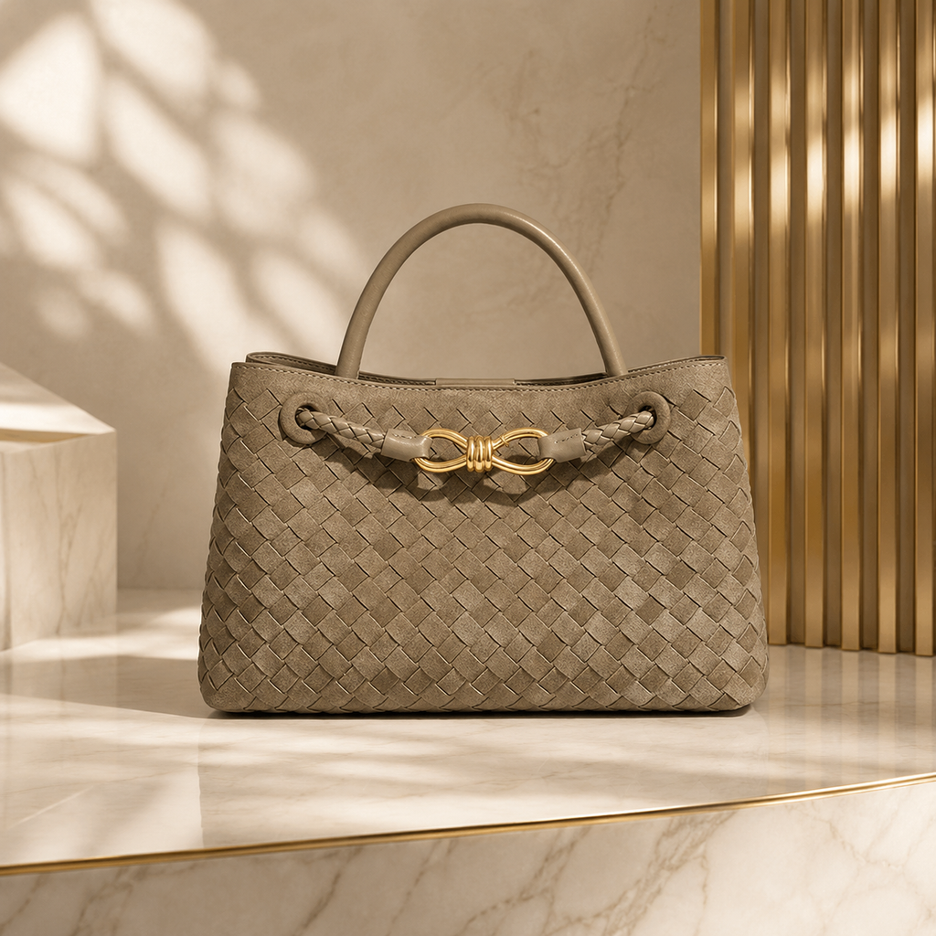 Woven PU Leather Top Handle Shoulder Bag