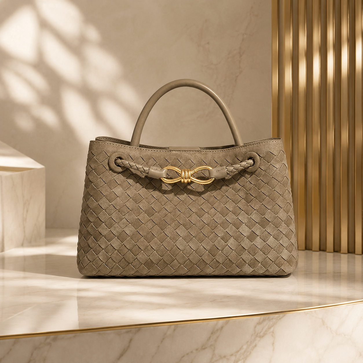 Woven PU Leather Top Handle Shoulder Bag
