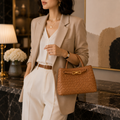 Woven PU Leather Top Handle Shoulder Bag